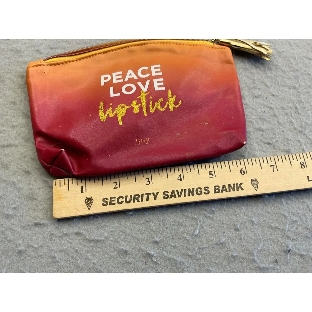 Ipsy Makeup Bag Peace Love Lipstick Ombre Sunset Tassel Small Cosmetic Pouch